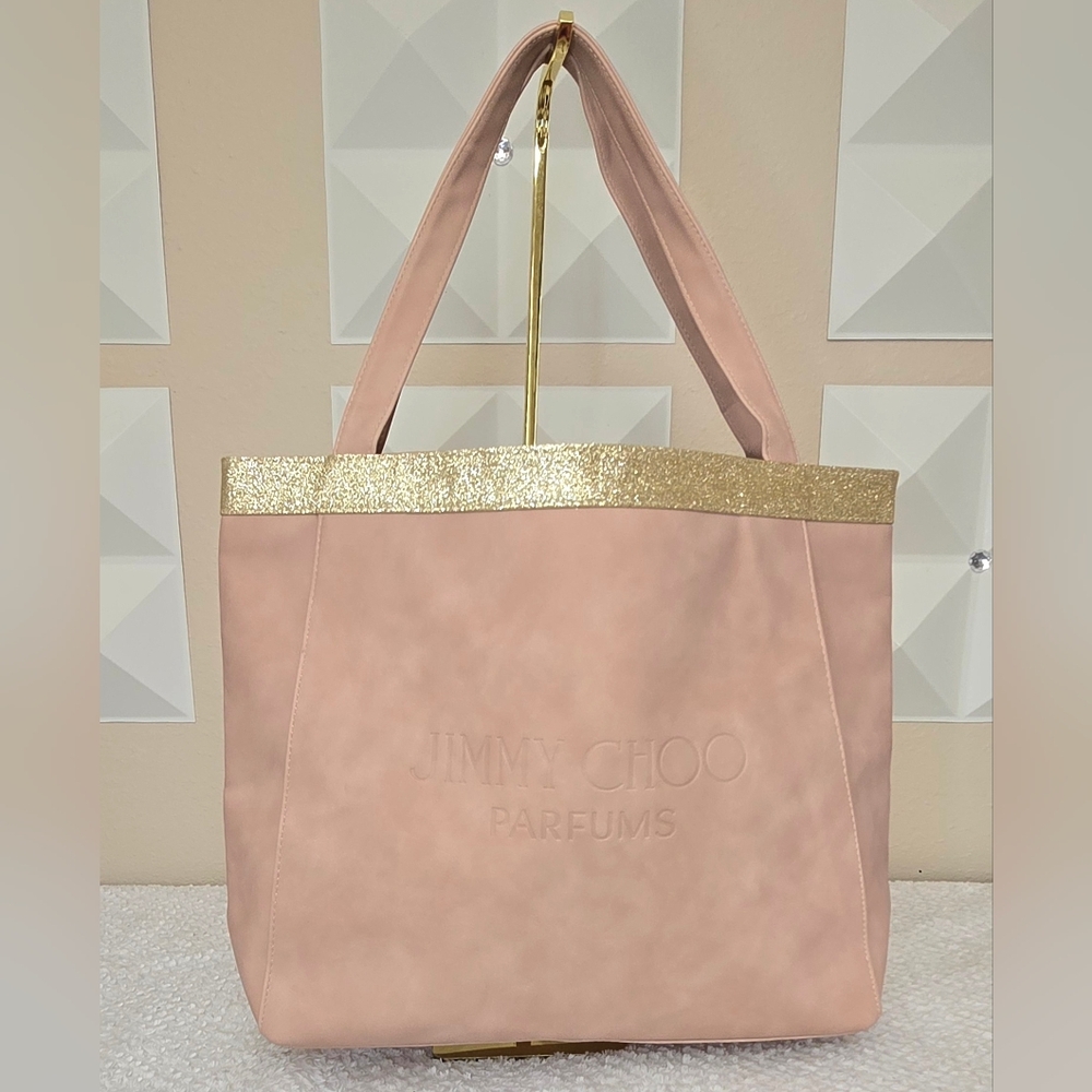 Jimmy Choo Parfums Blush Pink Gold Glitter Tote Bag Large GWP Shopper Travel Bag